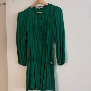 LOFT Emerald Green Long-Sleeve Pleated Dress